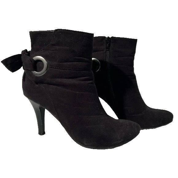 NWOB New Direction High Heeled Side Zip Black Boots w/Bow Tie Back, 6.5M - Picture 13 of 15